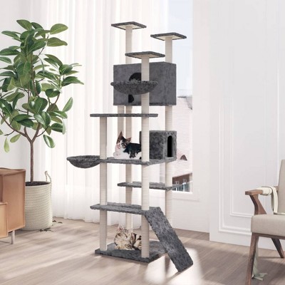 vidaXL Cat Tree Dark grey Engineered wood, plush, sisal Large Cat Tree
