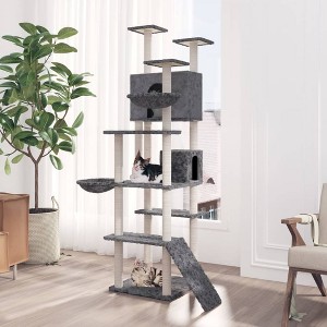 vidaXL Cat Tree Dark grey Engineered wood, plush, sisal Large Cat Tree - 1 of 4