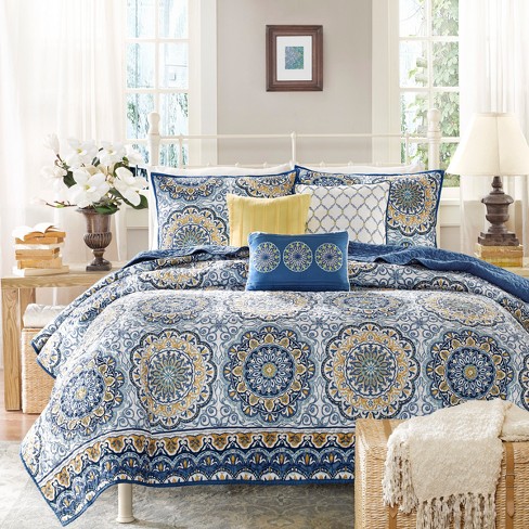 Buy Exotic Heritage Finest Retro Blue 8PC Quilt/Quilted Bed Cover Set  Online - Maspar