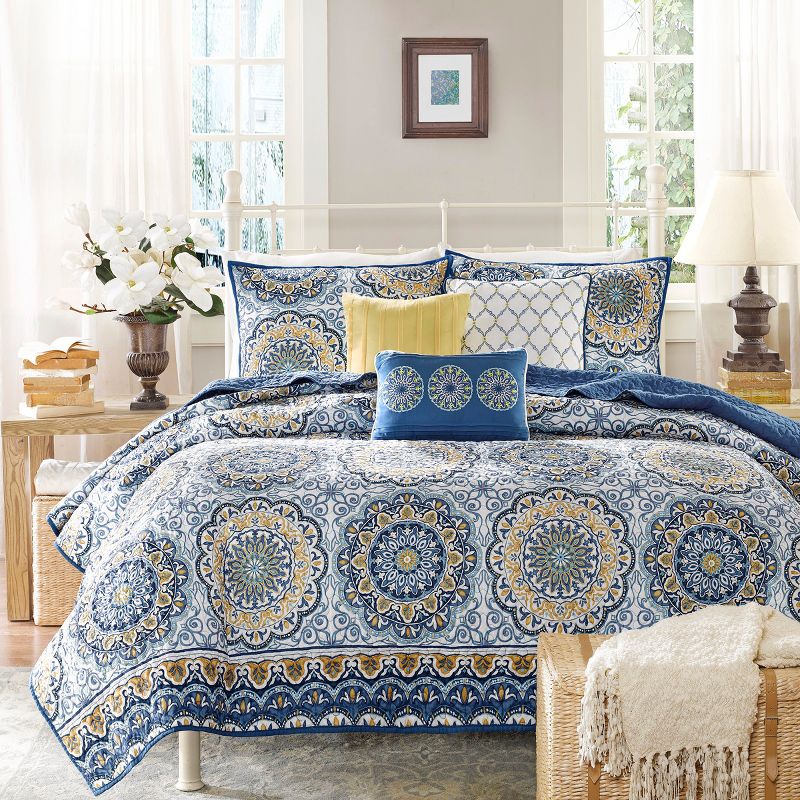 6pc Menara Reversible Quilted Coverlet Set Blue - Madison Park, 1 of 12