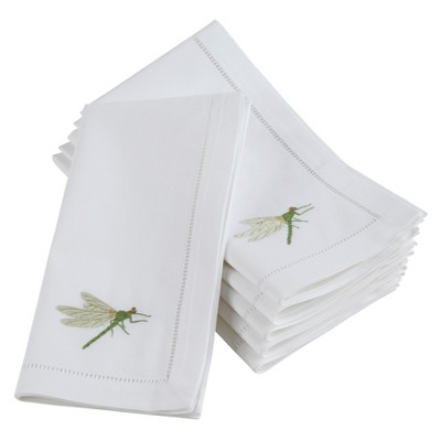 Saro Lifestyle Saro Lifestyle Cotton Table Napkins With Embroidered Dragonfly Hemstitch Design (Set of 6), White, 20"