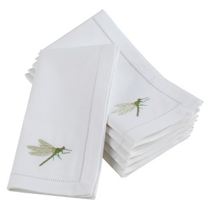 Saro Lifestyle Saro Lifestyle Cotton Table Napkins With Embroidered Dragonfly Hemstitch Design (Set of 6), White, 20" - 1 of 3