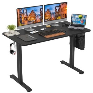 GlasFlength Desk, Standing Desk with Splicing Board, Adjustable Height for Study Room, Game Room, Office, Black, 48"*24"*27.5" - 1 of 4