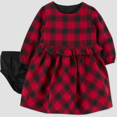 Image of Carter's Just One You® Baby Girls' Long Sleeve Checkered Dress - Red/Black 3M