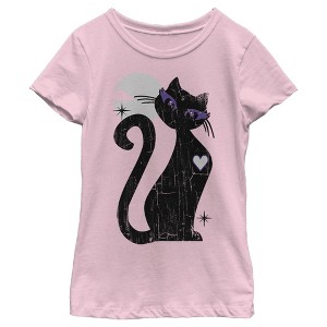 Girl's Lost Gods Halloween Full Moon Cat Heart T-Shirt - 1 of 4