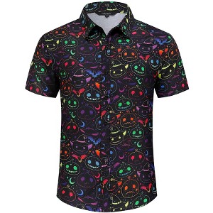BLUEMING Mens Button Down Shirts Short Sleeve Halloween Graphic Tops Casual Shirt Palm Beach Shirts - 1 of 4