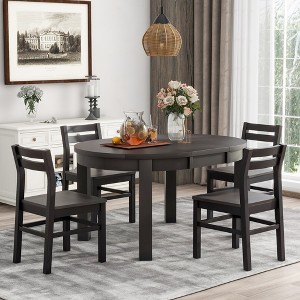 5-Piece Farmhouse Extendable Round Dining Table Set with Storage Drawers, 16" Removable Leaf and 4 Dining Chairs - ModernLuxe - 1 of 4