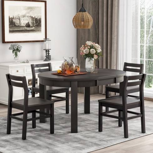 5-piece Farmhouse Extendable Round Dining Table Set With Storage ...