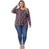 Agnes Orinda Women's Plus Size V Neck Floral Smocked Long Sleeve Ruffle Tunic Blouses - 3 of 4