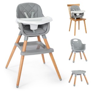 Kinder King 7 in 1 Baby High Chair Convert to Wooden Feeding Chair Removable Tray 5-Point Harness Gray - 1 of 4
