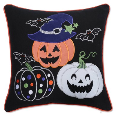 18"x18" Indoor Thanksgiving Pumpkin Fun Black Square Throw Pillow Cover - Pillow Perfect: Cotton Woven, Weather & Fade-Resistant
