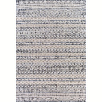 Mark & Day Kelley 5'3"x7' Rectangle Woven Indoor and Outdoor Area Rugs Dark Blue: Stain-Resistant, Stripe Pattern, Patio Use