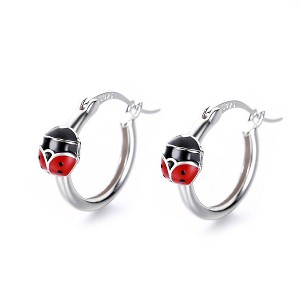 Red and Black Enam & Solid Sterling Silver Ladybug Petite Huggie Earrings - 1 of 4