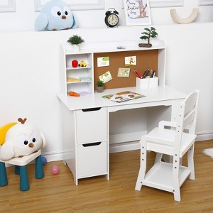 Kids Study Table with Chair,  Whiting Desk Set for Kids, Student Reading Desk with Bookshelf, Board Cabinets for Boys Girls, Kids Activity Table - 1 of 4