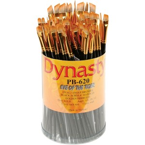 Dynasty PB-620 Eye of the Tiger Synthetic Hair Acrylic Handle Paint Brush Set, Assorted Sizes, Black, Set of 72 - 1 of 2
