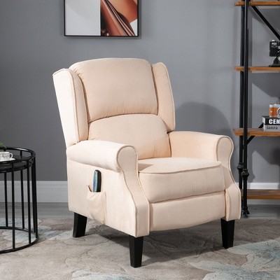 Cream White Upholstered Metal Frame Recliner Accent Chair