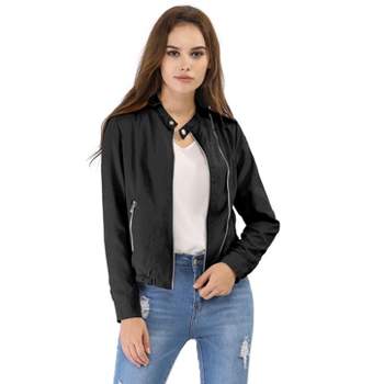 Faux Leather Jacket for Women Ladies Stand Collar Motor Jacket Coat Zip  Biker Short Punk Cropped Coat Outerwear-Black_XS : : Clothing,  Shoes & Accessories
