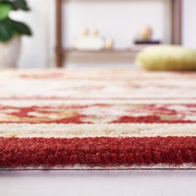 Ivory and Burgundy Floral Hand-Knotted Wool Area Rug