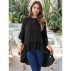 INSPIRE CHIC Women's High Low 3/4 Bell Sleeve Keyhole Back Ruffle Hem Asymmetrical Blouse - 2 of 4