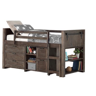 Donco Kids Barn Door Twin Brushed Shadow Modular Low Loft - Group C
