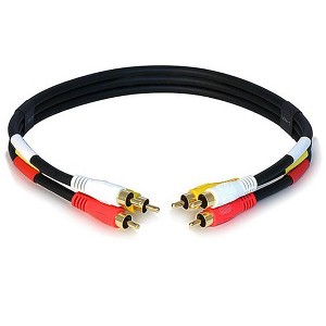 Monoprice Video Cable - 1.5 Feet - Black | Triple RCA Stereo Video Dubbing Composite Cable, Gold Plated Connectors - 1 of 2