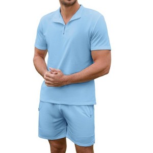Coolmee Mens Tracksuit Casual 2 Piece Quarter Zip Polo Shirt and Shorts Set Athletic Jogging Sports Outfits - 1 of 4