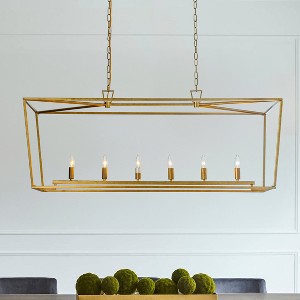 ALOADECOR  Modern Industrial Matte Gold Linear Lantern Geometric Chandelier Rectangle Cage Light For Kitchen Island - 1 of 4