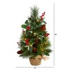 Nearly Natural 18-in Mixed Pine Artificial Christmas Tree with Holly Berries, Pinecones, 35 Clear LED Lights and Burlap Base - 2 of 4