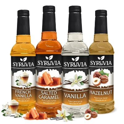 Syruvia Coffee Flavors Variety Pack: Salted Caramel, Vanilla, French Vanilla & Hazelnut 25.4 fl oz Syrup