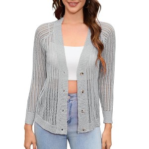 Clearlove Women's V Neck Button Down Knitwear Long Sleeve Soft Basic Knit Cardigan Sweater - 1 of 4