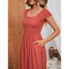 Coolmee Women's Summer Dress Casual Short Sleeve Crew Neck Smocked Elastic Waist Tiered Midi Dress - 4 of 4