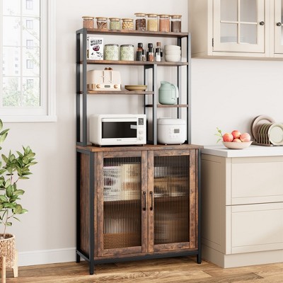 Garvee Bakers Rack with Cabinet 5 Tier Microwave Stand Microwave Storage Rack with Door, Brown