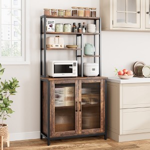 Garvee Bakers Rack with Cabinet 5 Tier Microwave Stand Microwave Storage Rack with Door, Brown - 1 of 4