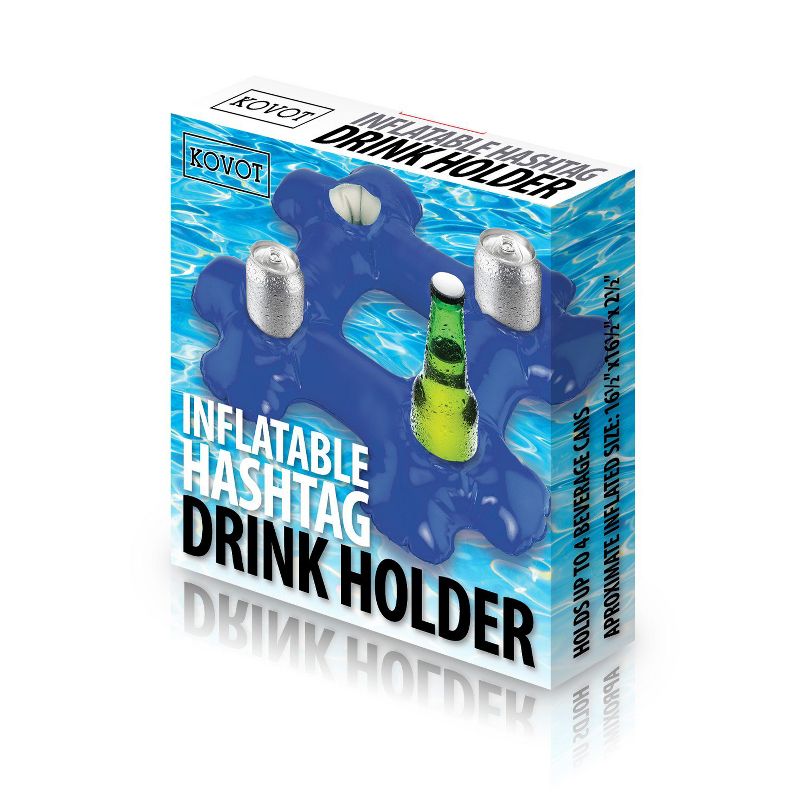 KOVOT  Inflatable Hashtag Drink Holder: Blue Pool & Beach Accessory with Four Cup Holder Pockets - 16" x 16", 3 of 4