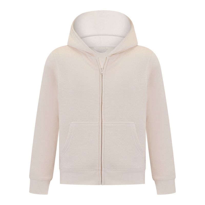 EVERYDAY KIDS Girls Zip-Up Hoodie – Soft Fleece Hooded Sweatshirt with Pockets, Off-White, Size 2T