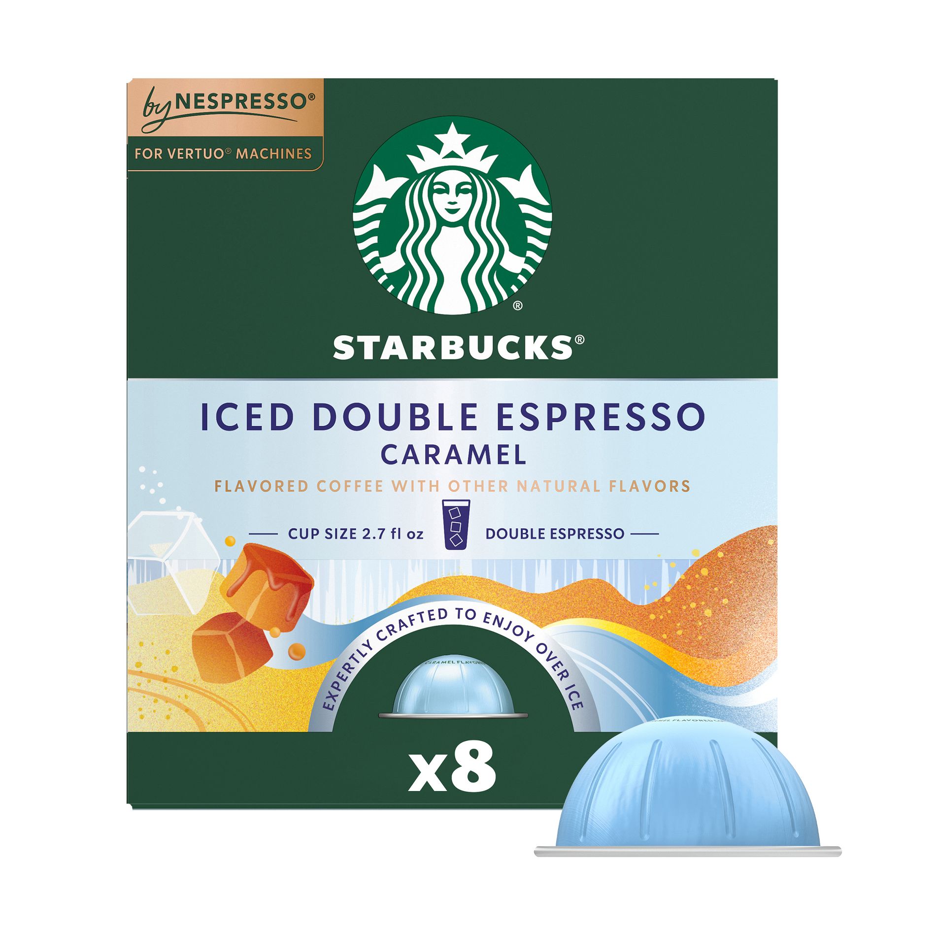 Starbucks by Nespresso Vertuo Line Iced Double Espresso Caramel Flavored Light Roast Coffee Pods