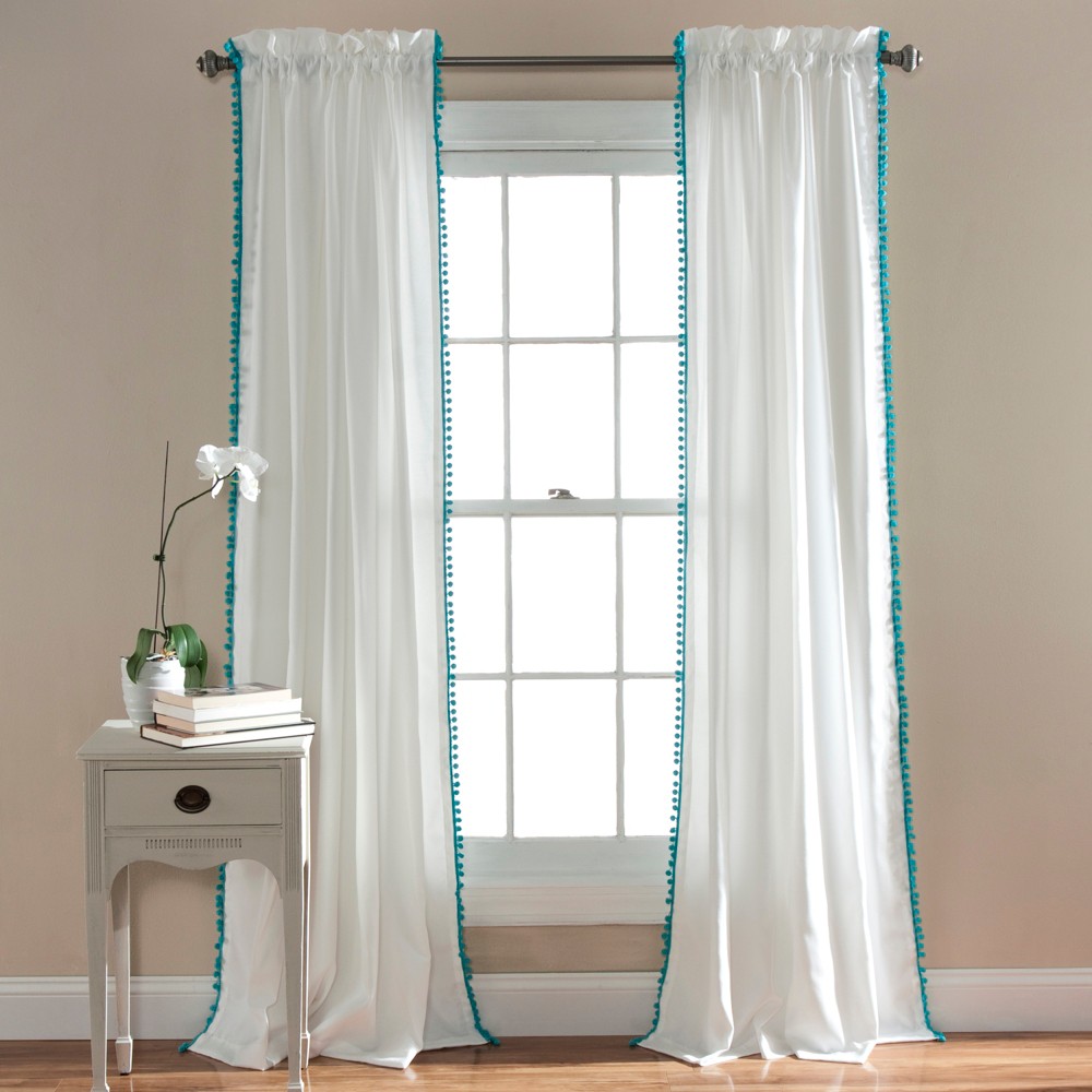 50x84 Pom Pom Window Curtain Aqua Blue Lush Decor