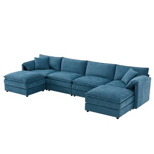 VYNXARIA 136" Chenille Modular Sectional Sofa with Deep and Wide Seat,U Shaped Cloud Couch Set with Double Cushions,6 Seat Sofa，Cream - 1 of 4