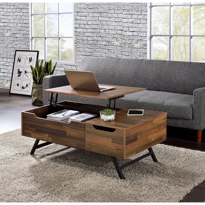 Walnut Rectangular Wood and Metal Lift-Top Coffee Table