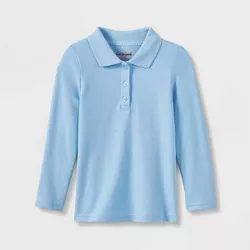 Toddler Girls' Long Sleeve Interlock Uniform Polo Shirt - Cat & Jack™ Light Blue
