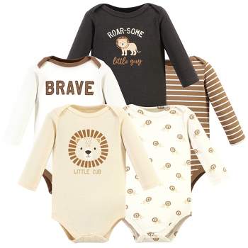 Hudson Baby Infant Boy Cotton Long-Sleeve Bodysuits, Brave Lion 5 Pack