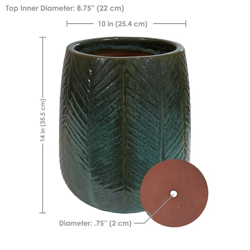 Sunnydaze Chevron Pattern Ceramic Outdoor Planter - 10" Round - Dark Olive, 3 of 8