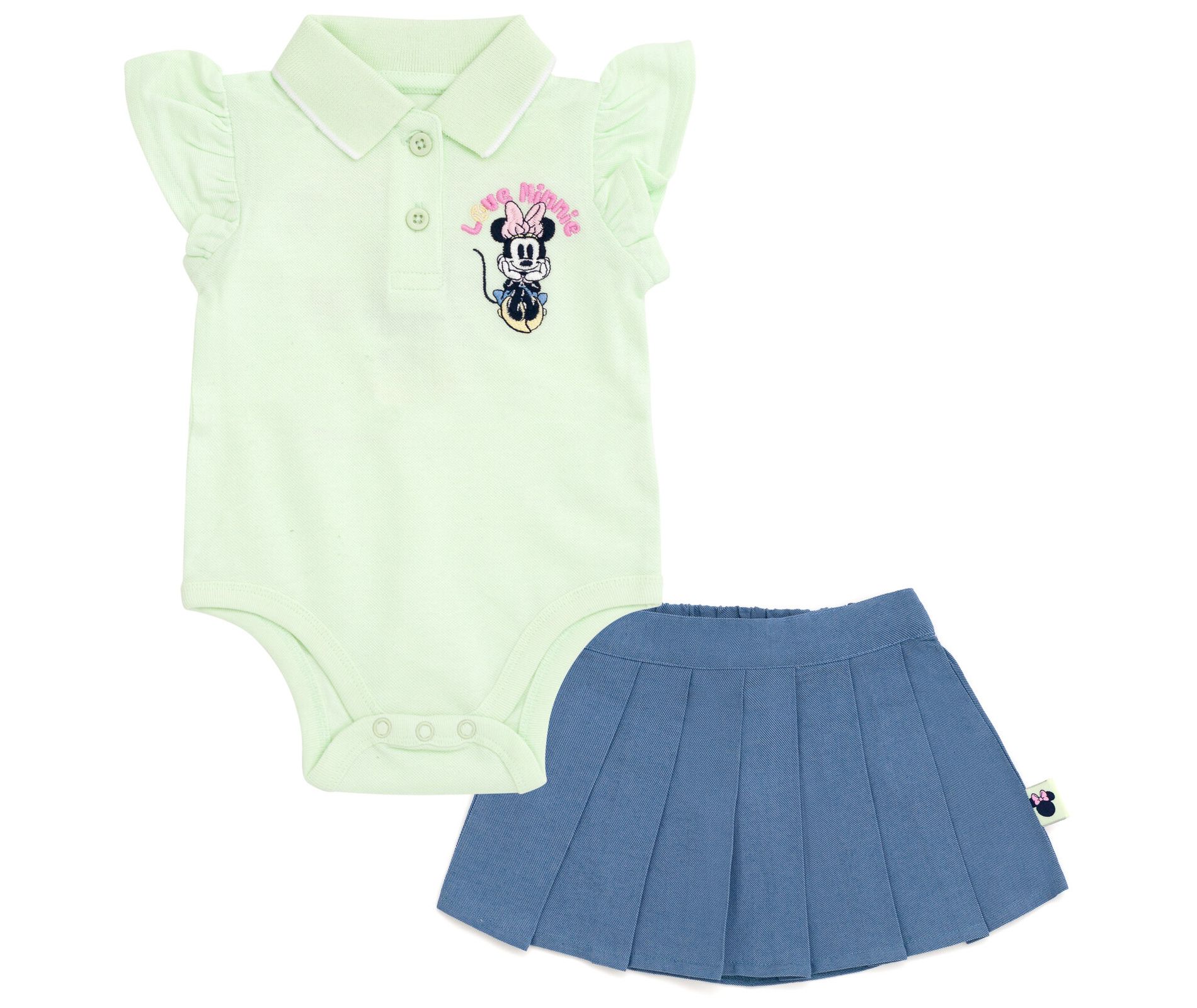 Disney Baby Girls Bodysuit and Chambray Pleated Skirt Outfit Set Newborn to Infant