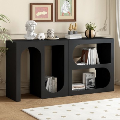 Clihome Modern Modular Entryway Console Table with Rectangular Exterior and Curved Interior Design for Customizable Arrangements