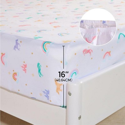 Rainbow and Unicorn Print Microfiber Kids Full Sheet Set