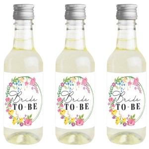 Big Dot of Happiness Wildflowers Bride - Mini Wine and Champagne Bottle Label Stickers - Boho Floral Bridal Shower and Wedding Party Gift - Set of 16 - 1 of 4