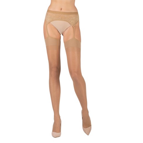 Lechery Women's Sheer Lace Suspender Crotchless Tights (1 Pair) - S/m,  Natural : Target