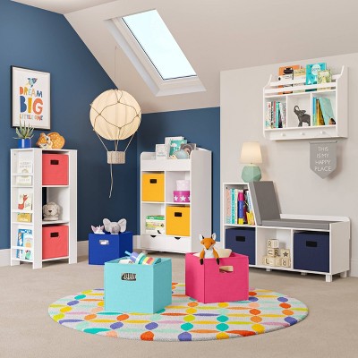 Playtime White Wall-Mounted Shelf with Bookrack and Cubbies for Kids