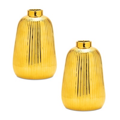 Ribbed Metallic Ceramic Vase (Set of 2)