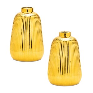 Ribbed Metallic Ceramic Vase (Set of 2) - 1 of 3